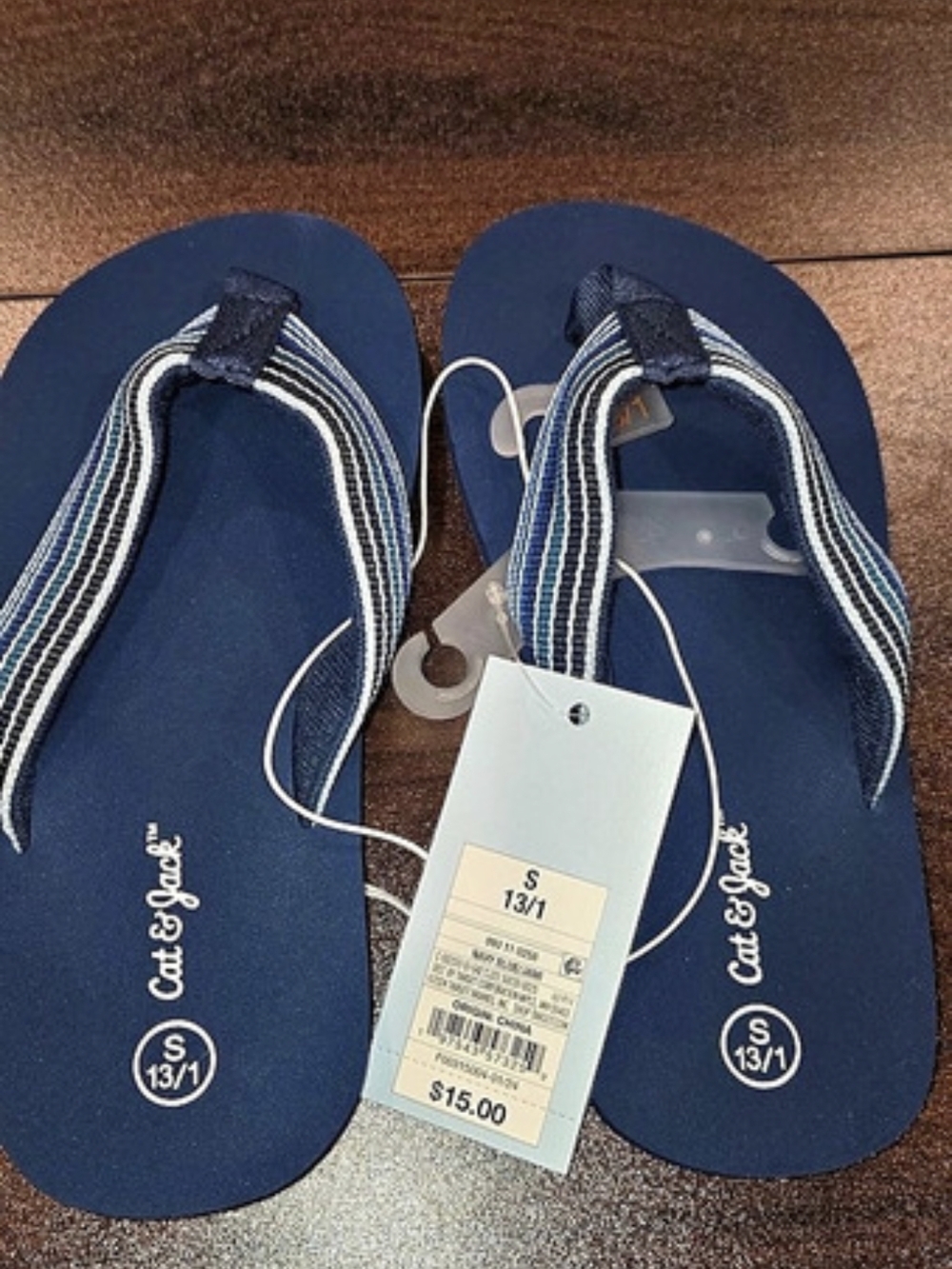 Cat & Jack Kids' Navy Blue Striped Thong Flip Flop Sandals Striped Sandals